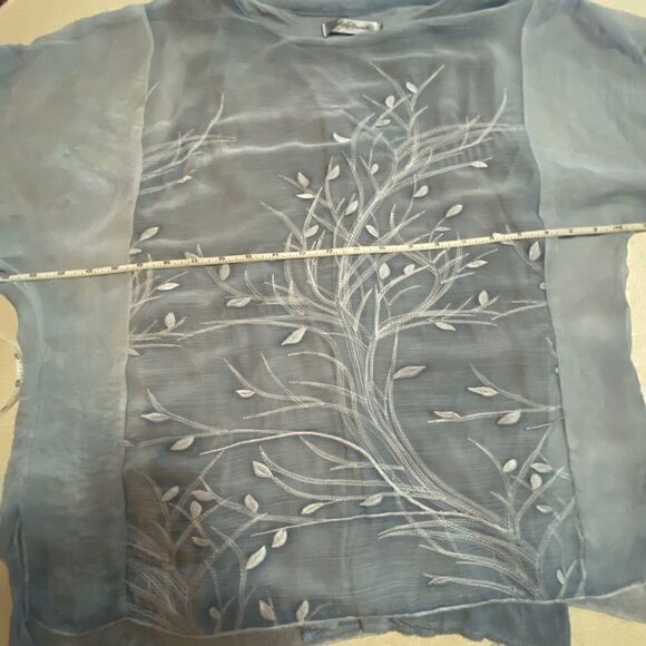 Simply Couture Double Layer Embroidery Top Blouse light blue Sz M - Picture 11 of 12